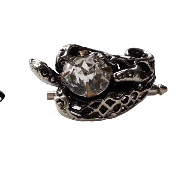 Snake Reptile Crystal Tuxedo Shirt Buttons Cufflinks Silver Tone Rhinestone Vtg - Picture 3 of 11
